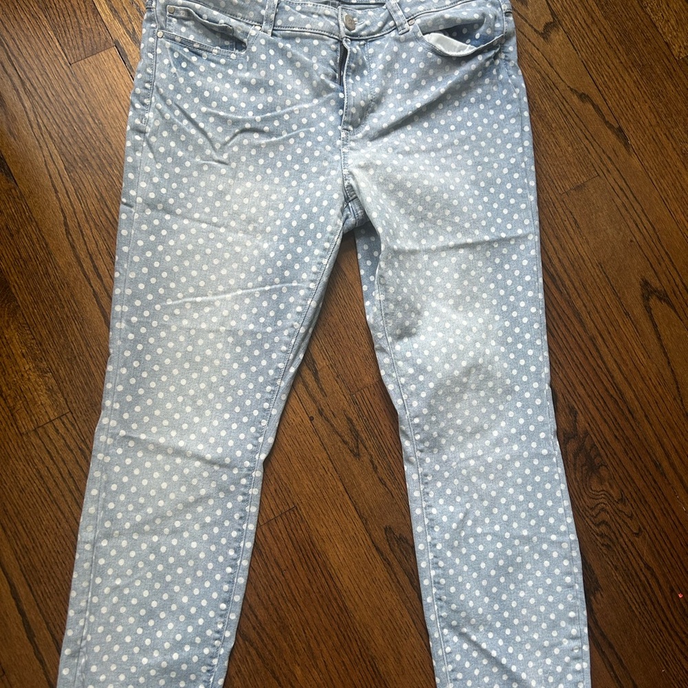 LC Lauren Conrad Blue and White Skinny Jeans with Polka Dot Pattern